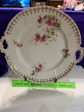 Antique German Porcelain Floral Serving Platter in Pink and Gold